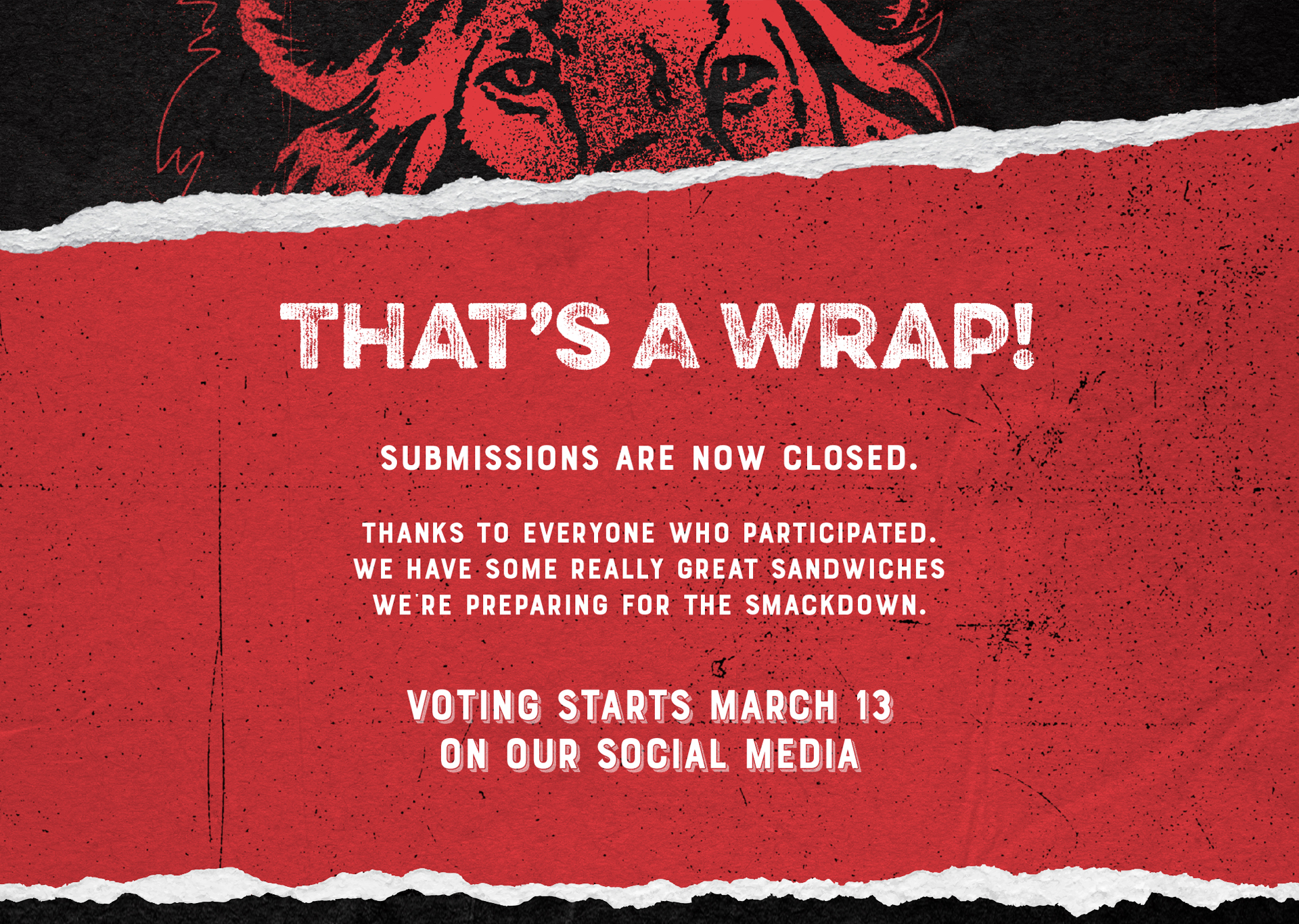 Image of a Lion with some text to indicate a contest is over